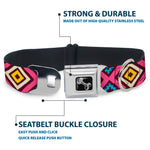 Dog Bone Seatbelt Buckle Collar - Geometric1 Burgundy/Pink/Tan/Yellow/Baby Blue