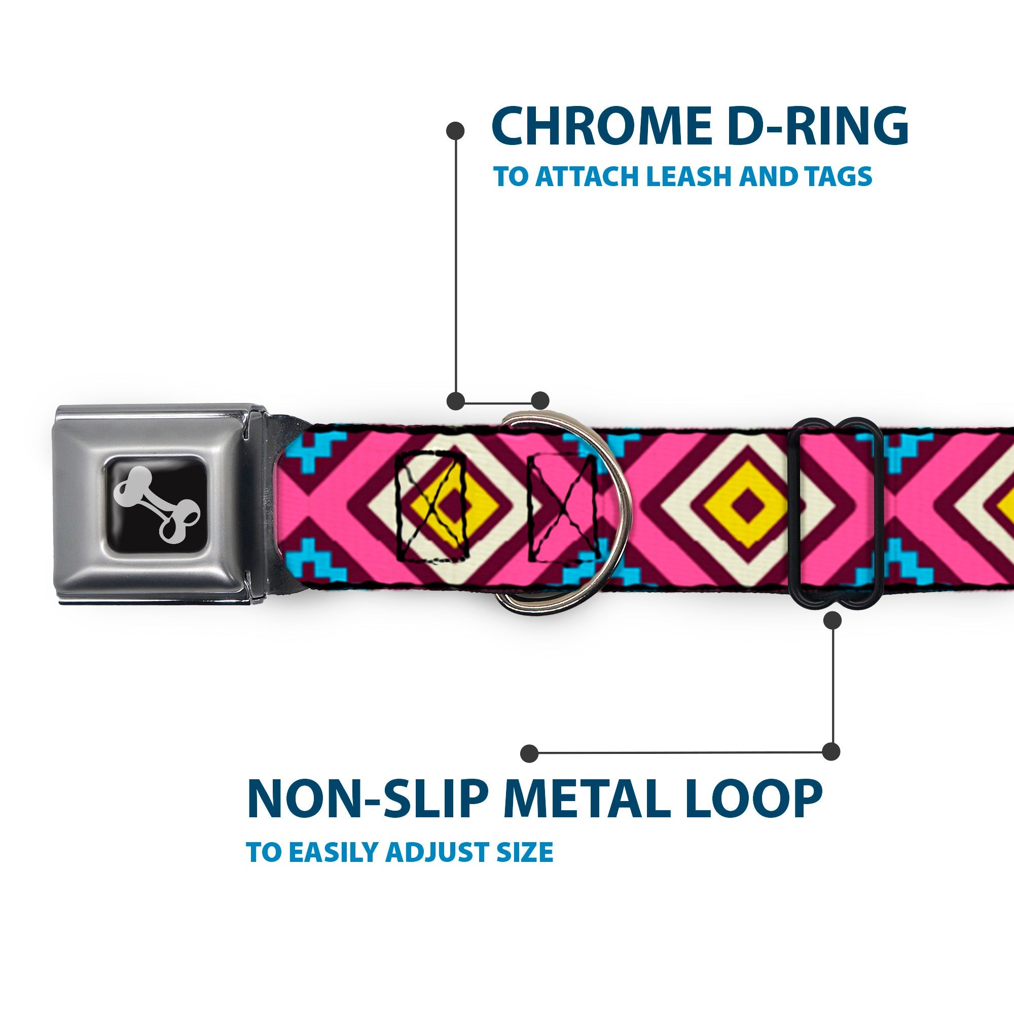 Dog Bone Seatbelt Buckle Collar - Geometric1 Burgundy/Pink/Tan/Yellow/Baby Blue