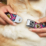 Dog Bone Seatbelt Buckle Collar - Geometric1 Burgundy/Pink/Tan/Yellow/Baby Blue