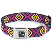 Dog Bone Seatbelt Buckle Collar - Geometric1 Burgundy/Pink/Tan/Yellow/Baby Blue