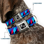 Dog Bone Seatbelt Buckle Collar - Geometric Peaks Blues/Purple/Red