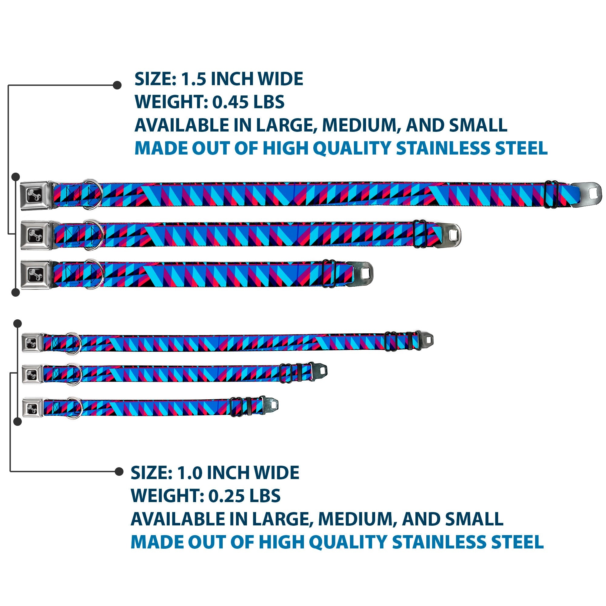 Dog Bone Seatbelt Buckle Collar - Geometric Peaks Blues/Purple/Red