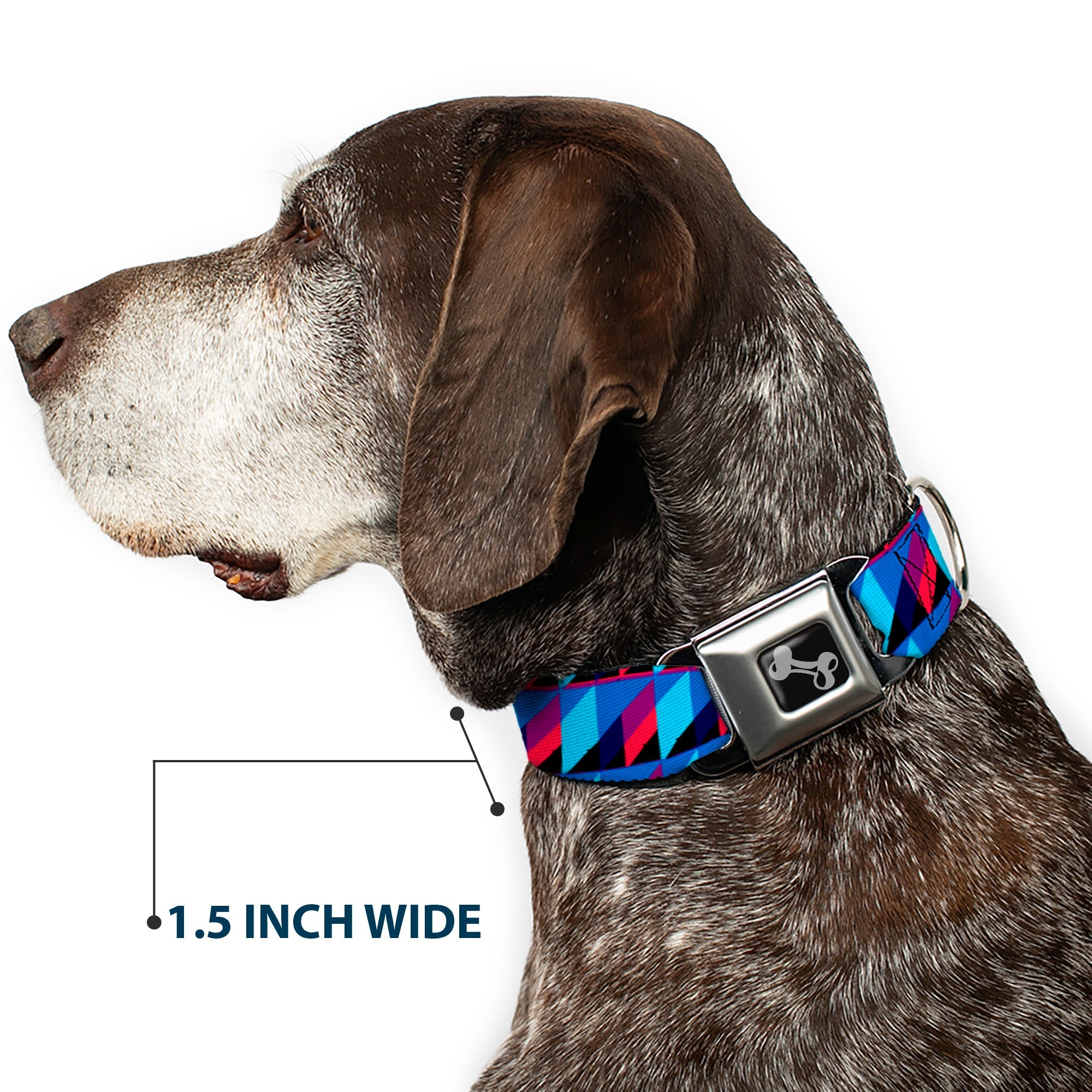 Dog Bone Seatbelt Buckle Collar - Geometric Peaks Blues/Purple/Red