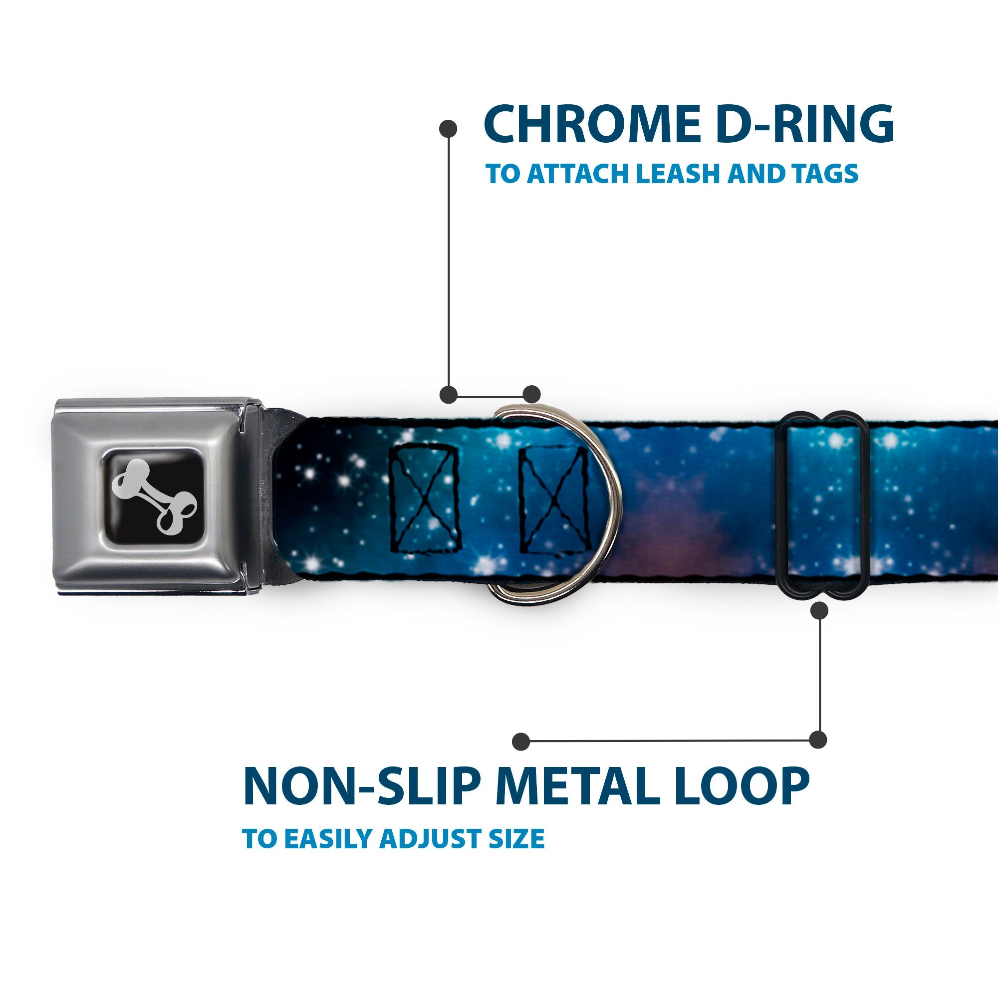 Dog Bone Seatbelt Buckle Collar - Galaxy Swirl/Shining Stars
