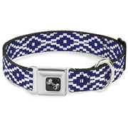 Dog Bone Seatbelt Buckle Collar - Geometric Diamond Blue/White