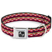 Dog Bone Seatbelt Buckle Collar - Geometric Weave Tan/White/Red/Blue