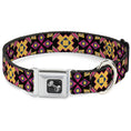 Load image into Gallery viewer, Dog Bone Seatbelt Buckle Collar - Geometric Sunburst Black/Pink/Yellow/Blue
