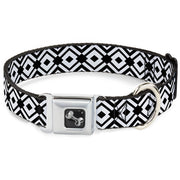 Dog Bone Seatbelt Buckle Collar - Geometric Diamond2 Black/White/Black