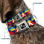 Dog Bone Seatbelt Buckle Collar - Geometric Triangles/Stripe Red/White/Blues/Yellow