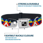 Dog Bone Seatbelt Buckle Collar - Geometric Triangles/Stripe Red/White/Blues/Yellow