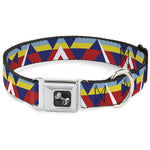 Dog Bone Seatbelt Buckle Collar - Geometric Triangles/Stripe Red/White/Blues/Yellow