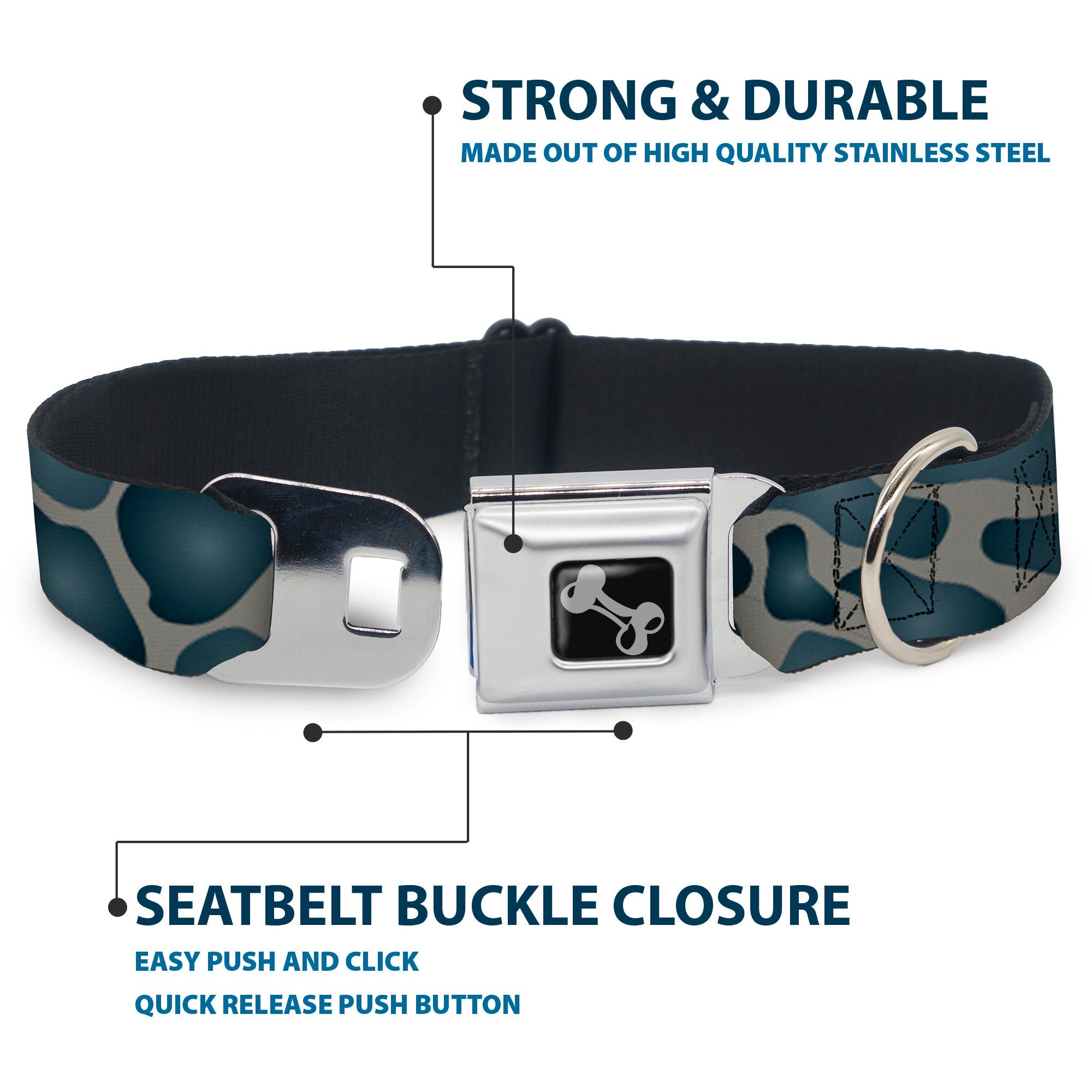 Dog Bone Seatbelt Buckle Collar - Giraffe Spots Gray/Charcoal