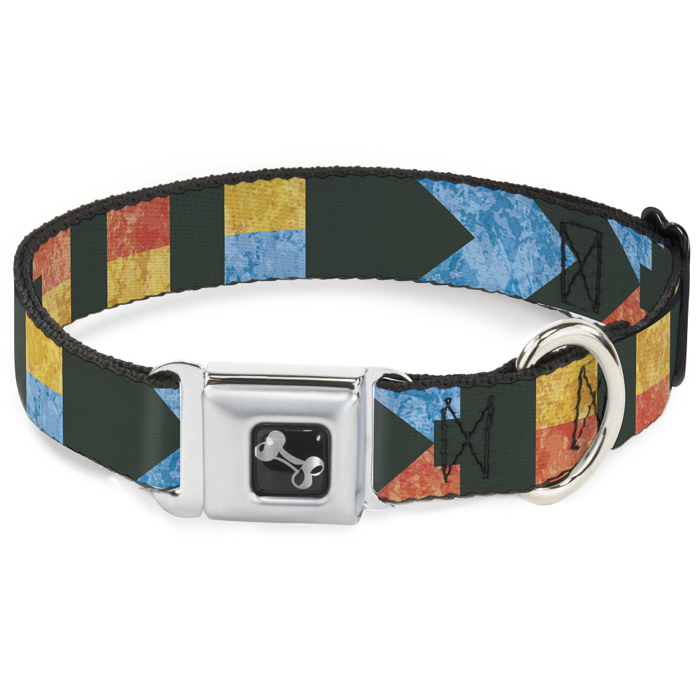 Dog Bone Seatbelt Buckle Collar - Geometric8 Charcoal/Orange/Gold/Blue
