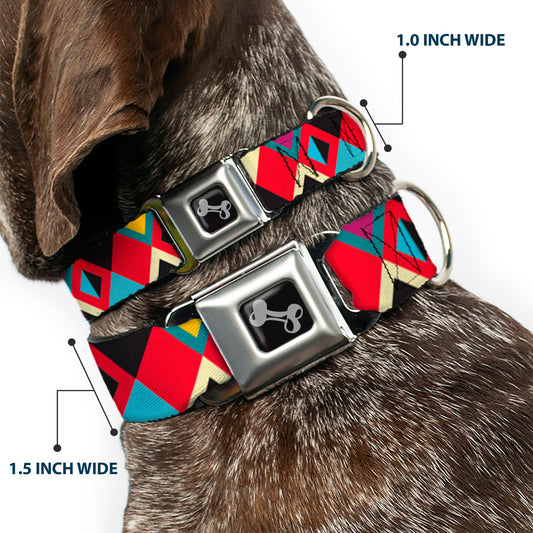 Dog Bone Seatbelt Buckle Collar - Geometric9 Black/Red/Turquoise/Ivory