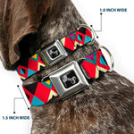 Dog Bone Seatbelt Buckle Collar - Geometric9 Black/Red/Turquoise/Ivory