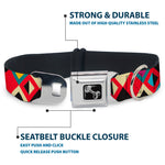 Dog Bone Seatbelt Buckle Collar - Geometric9 Black/Red/Turquoise/Ivory