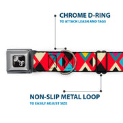 Dog Bone Seatbelt Buckle Collar - Geometric9 Black/Red/Turquoise/Ivory