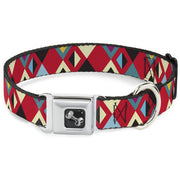 Dog Bone Seatbelt Buckle Collar - Geometric9 Black/Red/Turquoise/Ivory