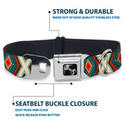 Dog Bone Seatbelt Buckle Collar - Geometric Diamonds Grays/Red/Turquoise