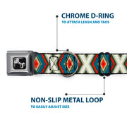 Dog Bone Seatbelt Buckle Collar - Geometric Diamonds Grays/Red/Turquoise