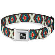 Dog Bone Seatbelt Buckle Collar - Geometric Diamonds Grays/Red/Turquoise