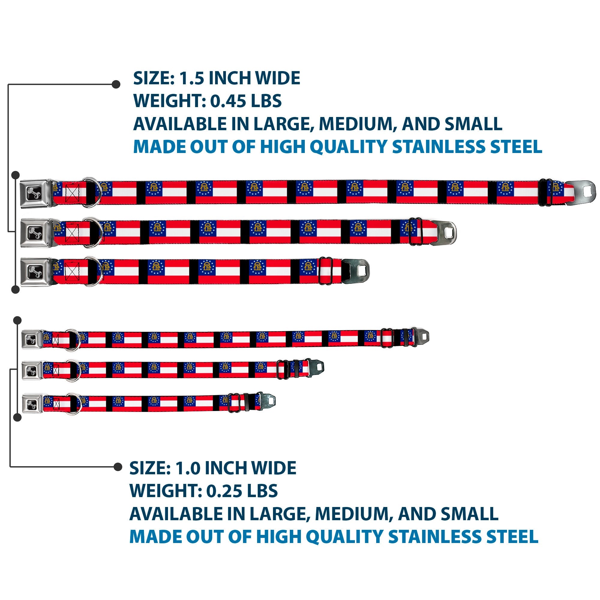 Dog Bone Seatbelt Buckle Collar - Georgia Flags/Black