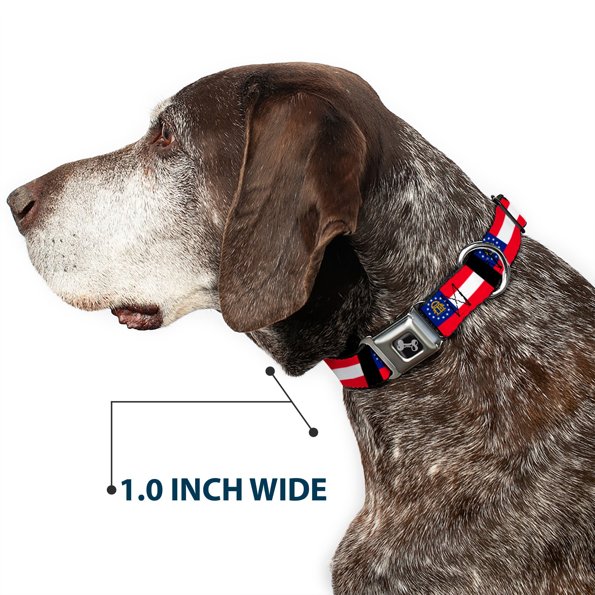 Dog Bone Seatbelt Buckle Collar - Georgia Flags/Black