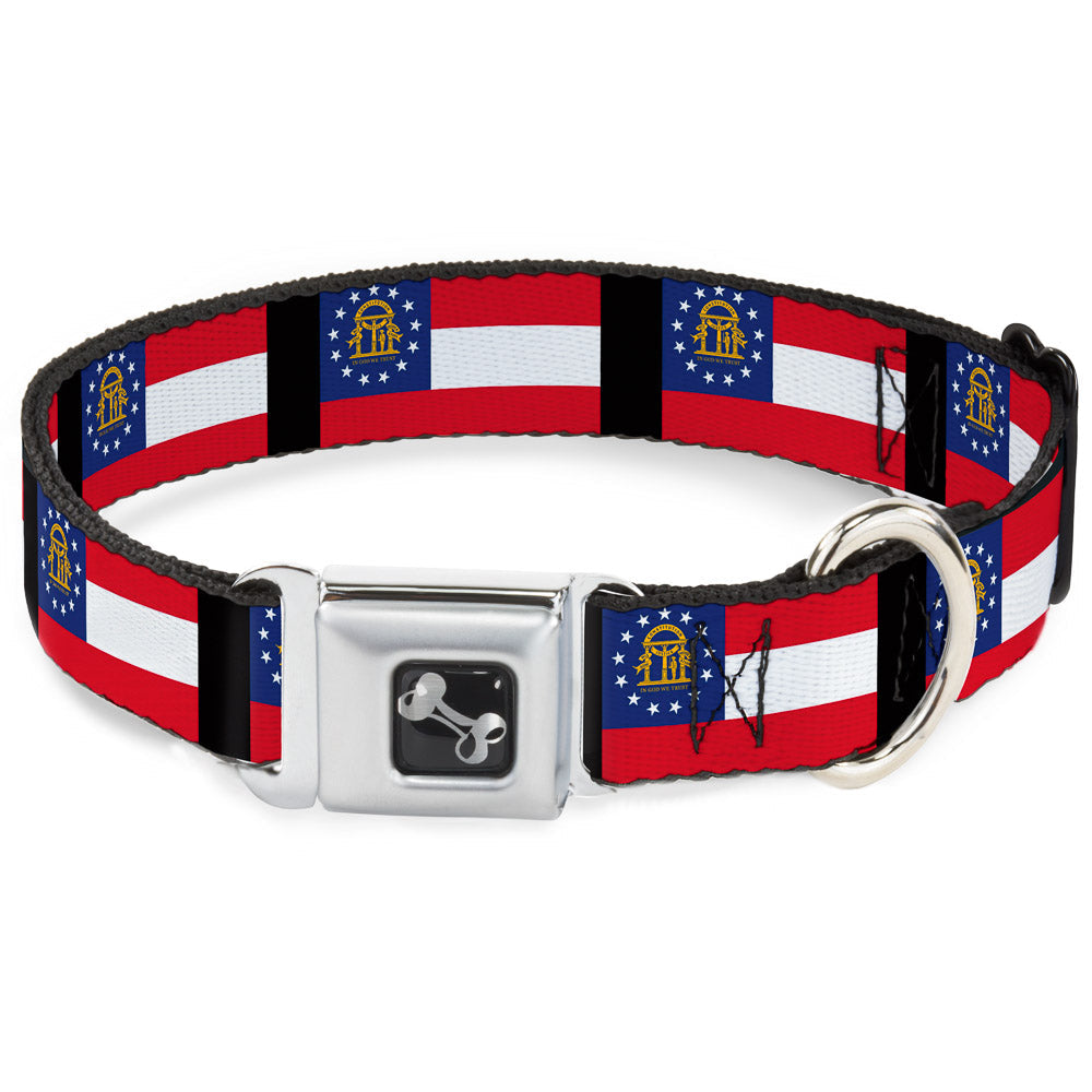 Dog Bone Seatbelt Buckle Collar - Georgia Flags/Black
