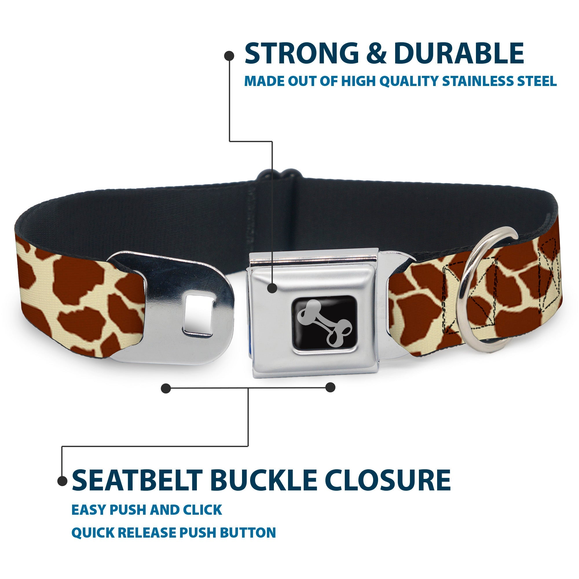Dog Bone Seatbelt Buckle Collar - Giraffe Spots2 Cream/Brown