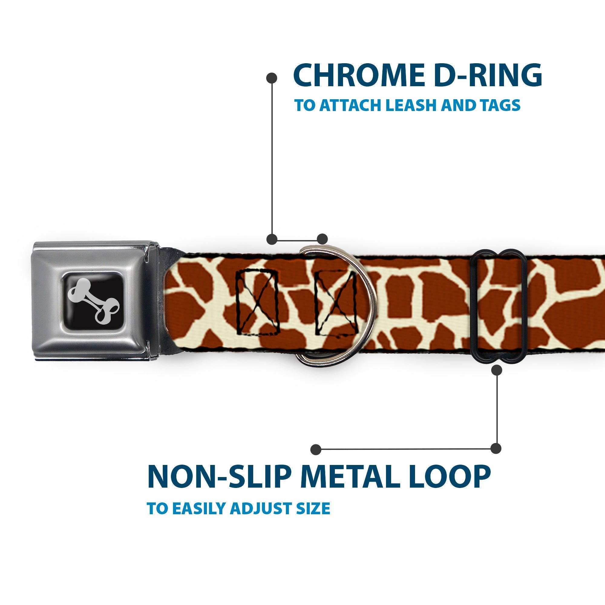 Dog Bone Seatbelt Buckle Collar - Giraffe Spots2 Cream/Brown