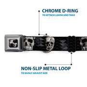 Dog Bone Seatbelt Buckle Collar - Geometric 3-D Skull Face/Chevron Black/Grays/White