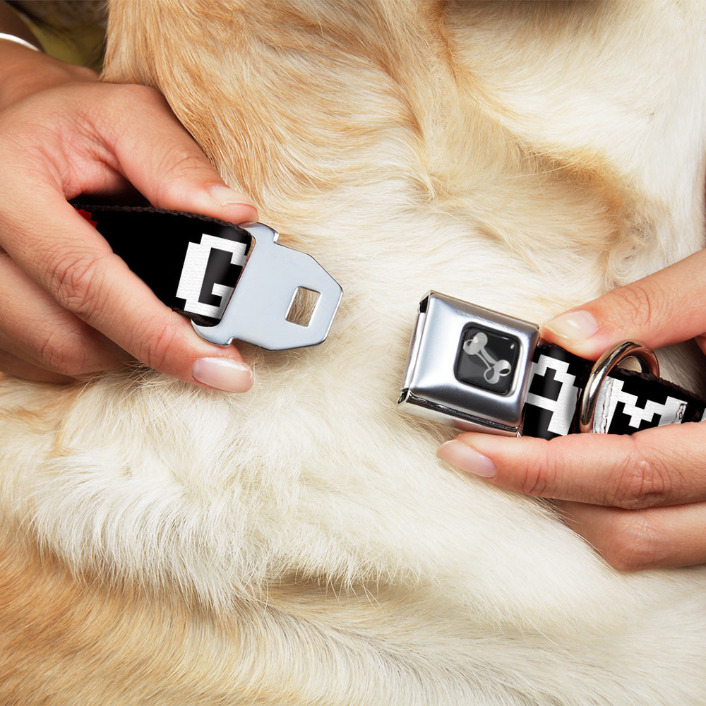 Dog Bone Seatbelt Buckle Collar - GAMER 1/Heart 8-Bit Black/White/Red