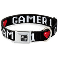 Load image into Gallery viewer, Dog Bone Seatbelt Buckle Collar - GAMER 1/Heart 8-Bit Black/White/Red
