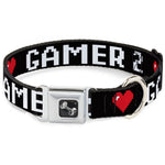Dog Bone Seatbelt Buckle Collar - GAMER 2/Heart 8-Bit Black/White/Red