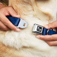 Load image into Gallery viewer, Dog Bone Black/Silver Seatbelt Buckle Collar - Golfing Silhouettes Collage Blues
