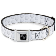 Dog Bone Black/Silver Seatbelt Buckle Collar - Golf Ball Dimples Whites