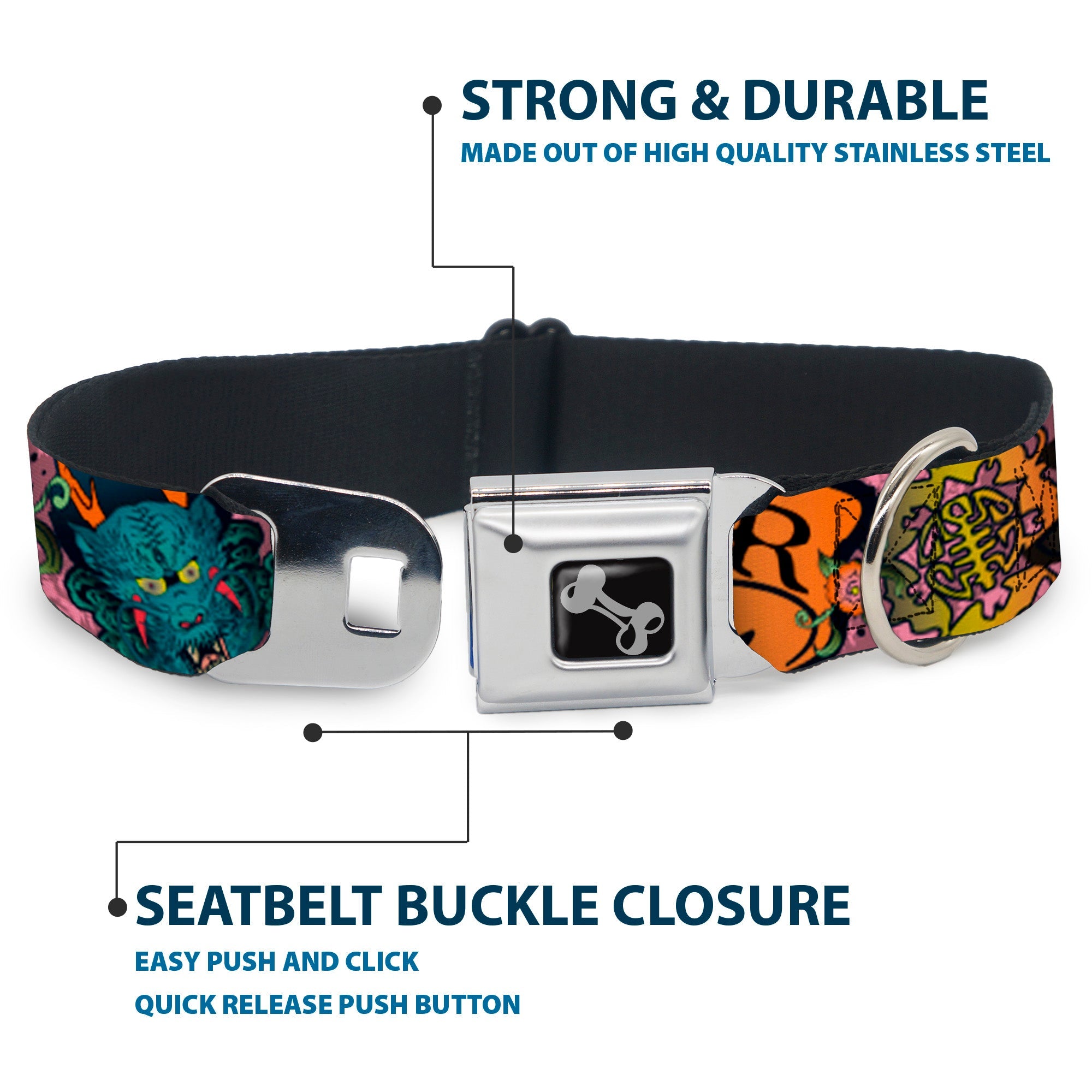 Dog Bone Seatbelt Buckle Collar - Honor Pink