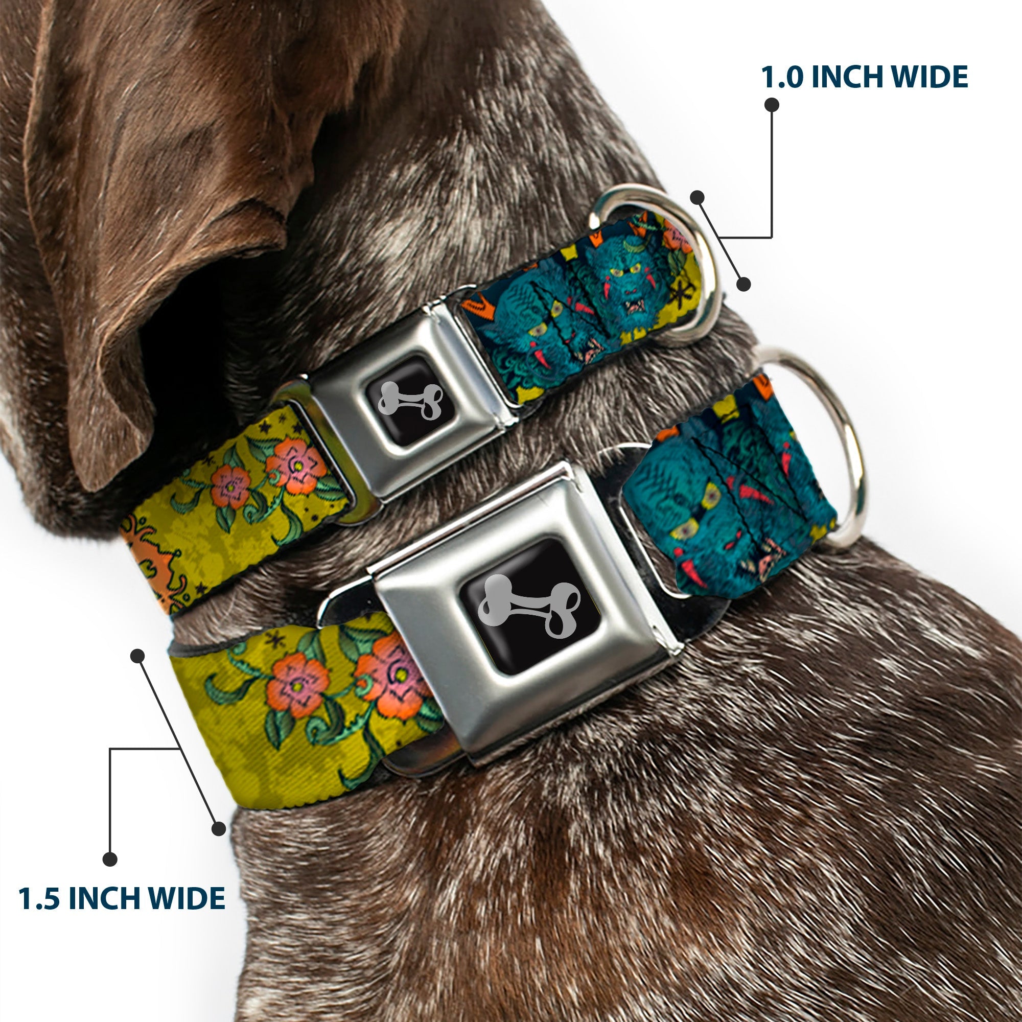 Dog Bone Seatbelt Buckle Collar - Honor CLOSE-UP Yellow