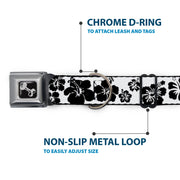 Dog Bone Seatbelt Buckle Collar - Hibiscus White/Black