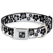 Dog Bone Seatbelt Buckle Collar - Hibiscus White/Black