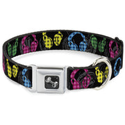 Dog Bone Seatbelt Buckle Collar - Headphones Buffalo Plaid Black/Neon