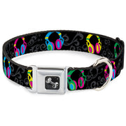 Dog Bone Seatbelt Buckle Collar - Headphones Curls Black/Gray/Neon