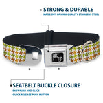 Dog Bone Seatbelt Buckle Collar - Houndstooth White/Green/Brown
