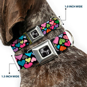 Dog Bone Seatbelt Buckle Collar - Hearts Black/Multi Color
