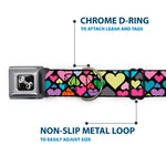Dog Bone Seatbelt Buckle Collar - Hearts Black/Multi Color
