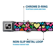 Dog Bone Seatbelt Buckle Collar - Hearts Black/Multi Color