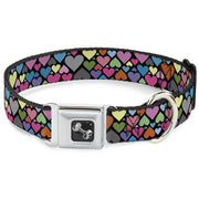 Dog Bone Seatbelt Buckle Collar - Hearts Black/Multi Color