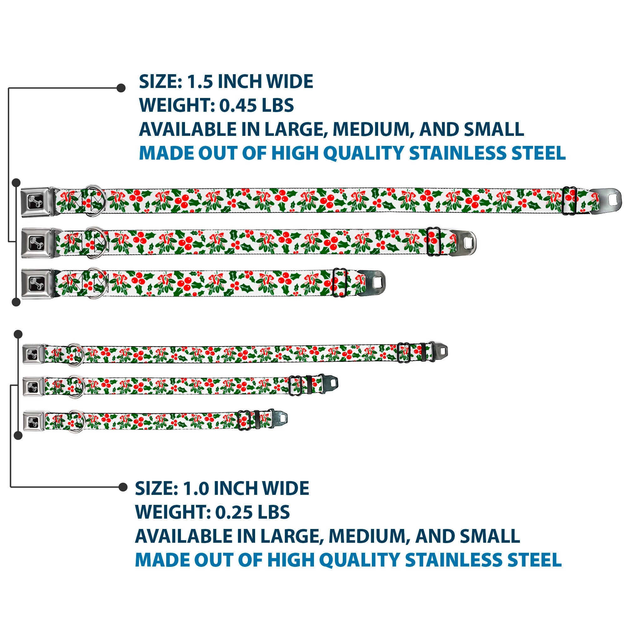 Dog Bone Seatbelt Buckle Collar - Holly & Mistletoe