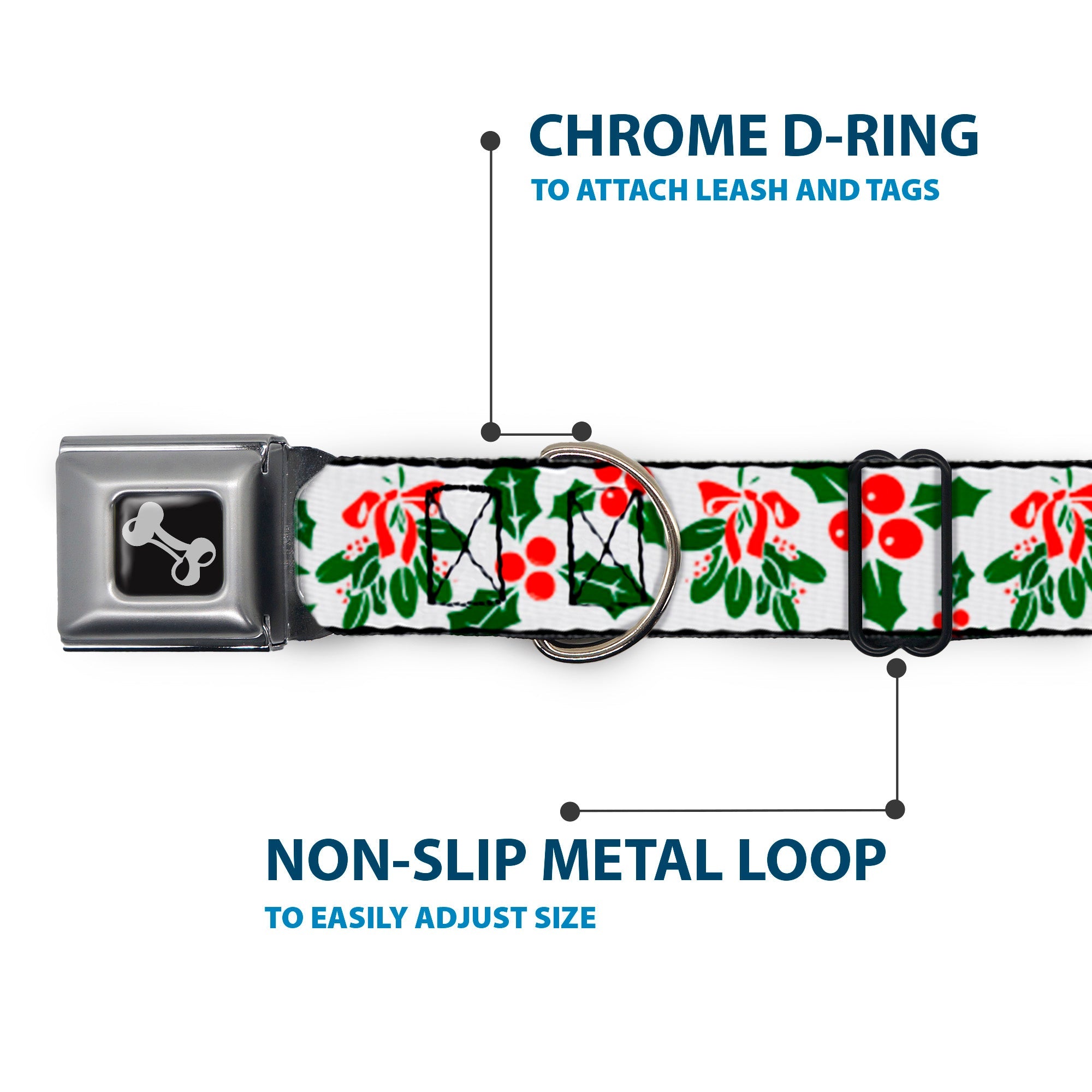 Dog Bone Seatbelt Buckle Collar - Holly & Mistletoe