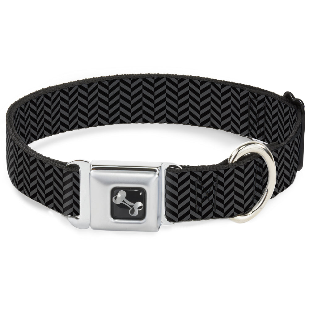 Dog Bone Seatbelt Buckle Collar - Herringbone Black/Gray